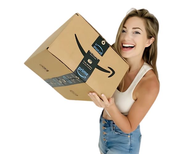 Happy customer with Amazon box